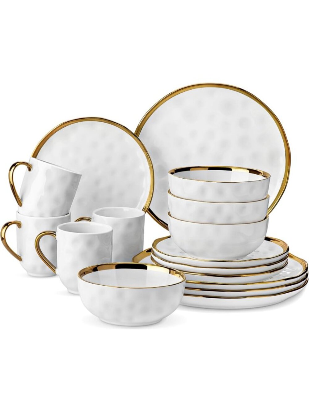 Elegant 16-Piece White & Gold Dinnerware Set - Porcelain Plates & Bowls, Service